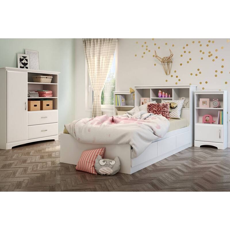 South Shore Vito Mates Bed with 3 Drawers - White