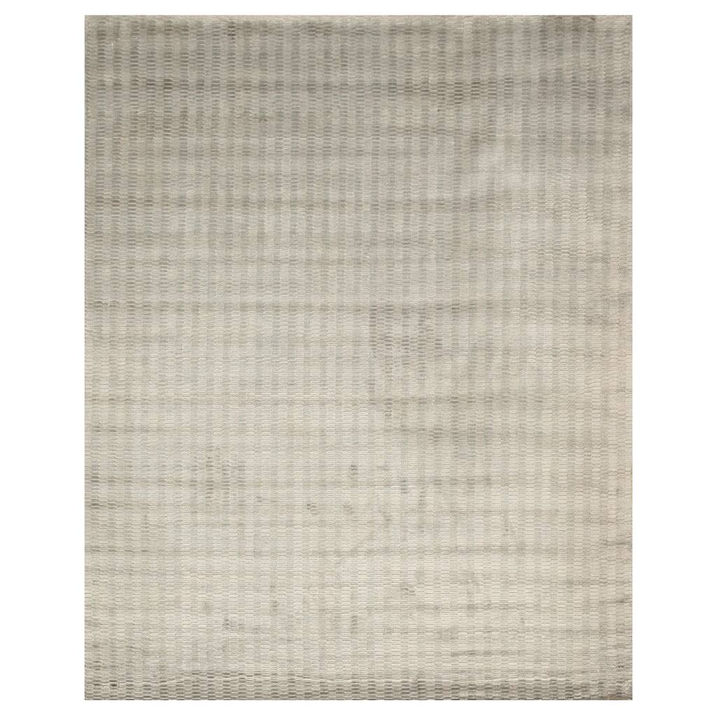 Handmade Viscose Silver Contemporary Solid Shimmering Viscose Rug - 5' x 8'