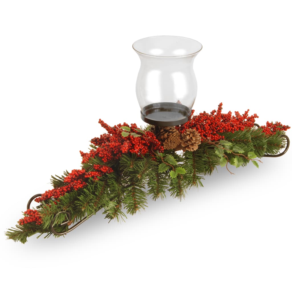 30-inch Vine Candle Holder with Glass Cup, Red Berries and Cones