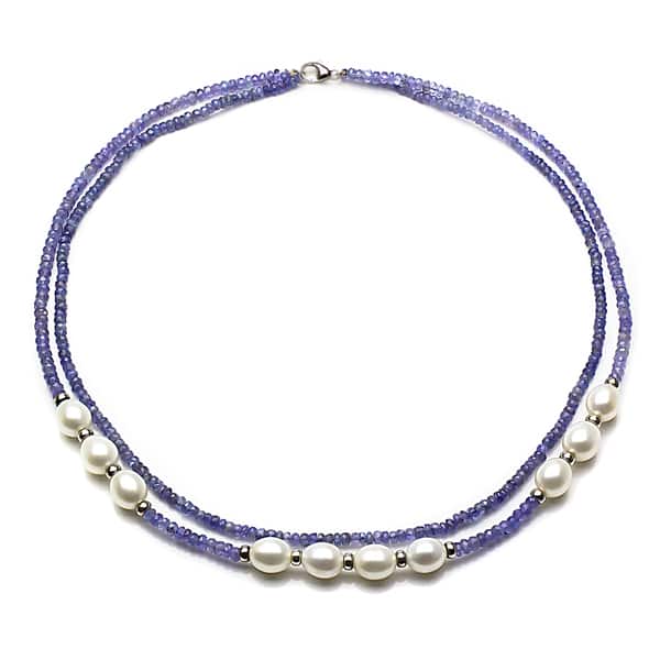 slide 1 of 4, DaVonna Sterling Silver Blue Tanzanite and White Cultured Pearl Necklace
