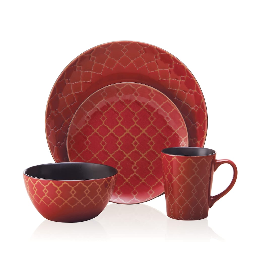 Pfaltzgraff Everyday Vintage Lattice Red 16-peice Dinnerware Set