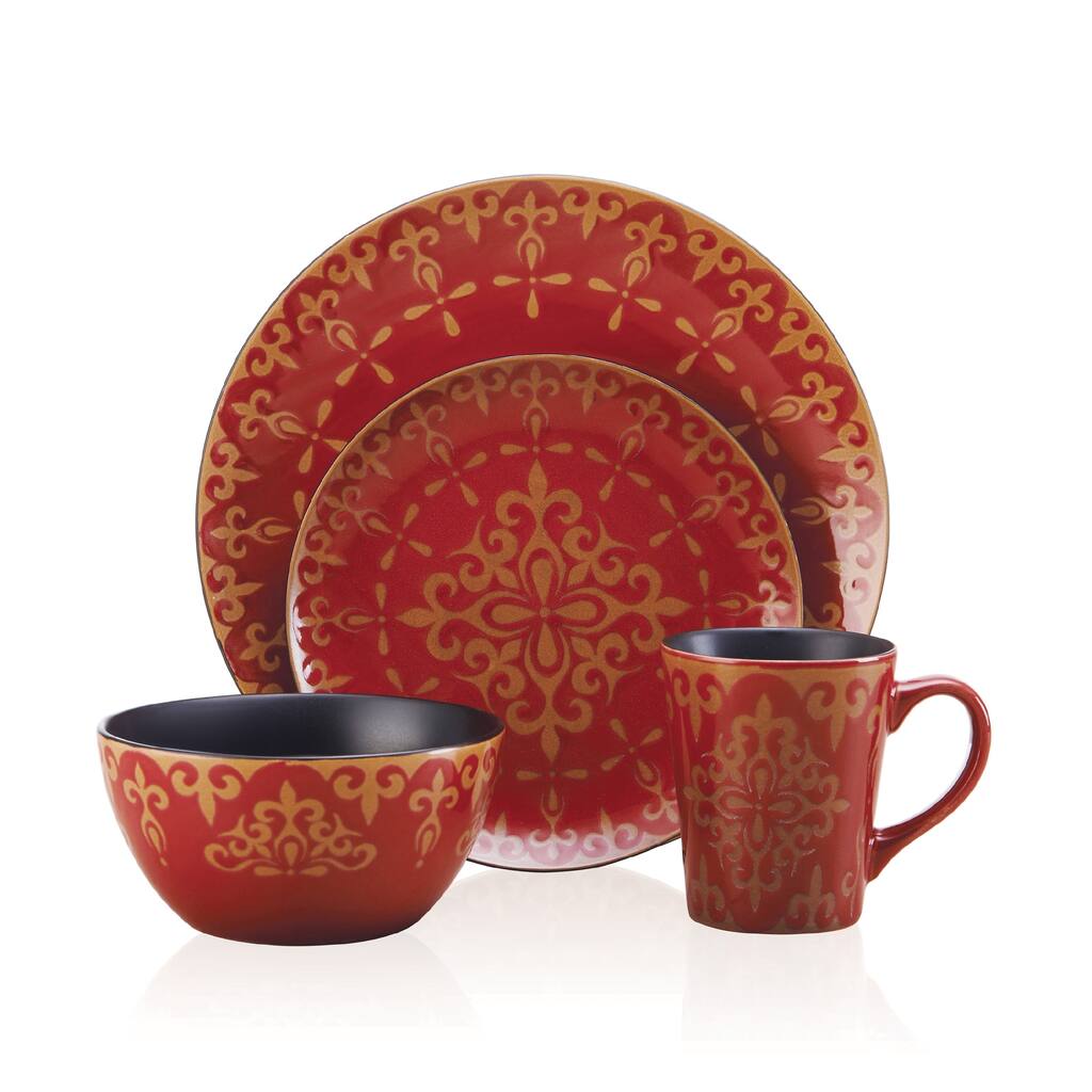 Pfaltzgraff Everyday Vintage Scroll red 16-piece Dinnerware Set