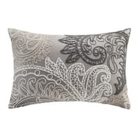 The Curated Nomad Perceval Taupe Embroidered Oblong Cotton Throw Pillow with Chain Stitch