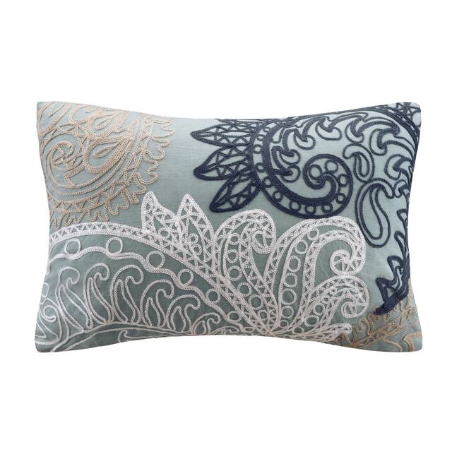 The Curated Nomad Perceval Embroidered Cotton Lumbar Pillow - Aqua