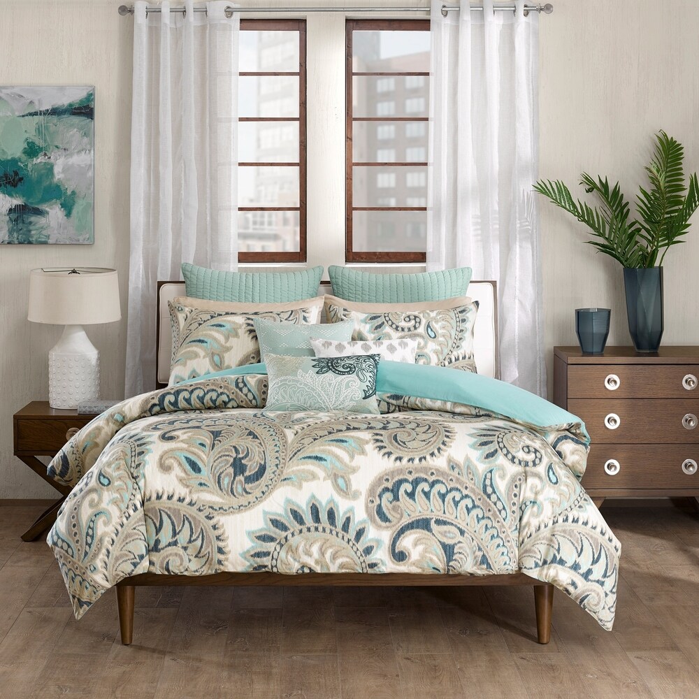 Details about   24pc Blue & Brown Paisley Comforter Set Sheets Pillows Curtains AND More 