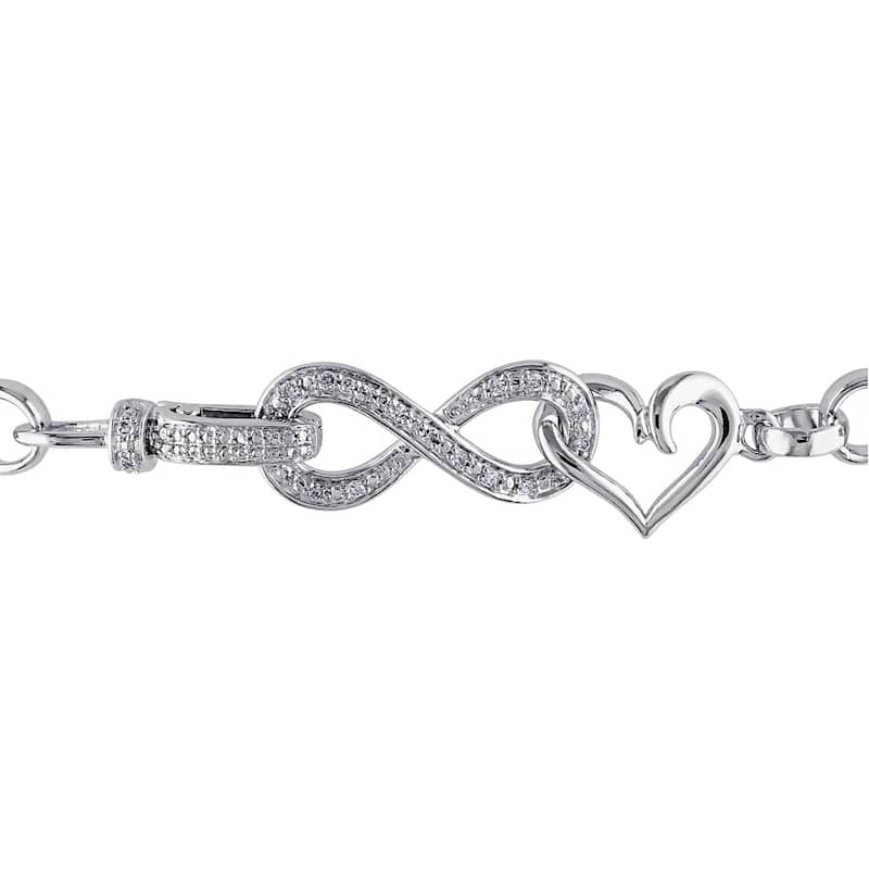 Miadora Sterling Silver 1/10ct TDW Diamond Infinity Heart Bracelet