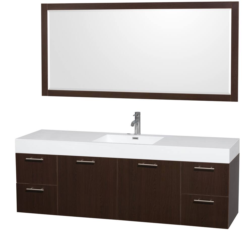 Wyndham Collection Amare 72-inch Single Bathroom Vanity, Acrylic-Resin Top, Integrated Sink, 70-inch Mirror