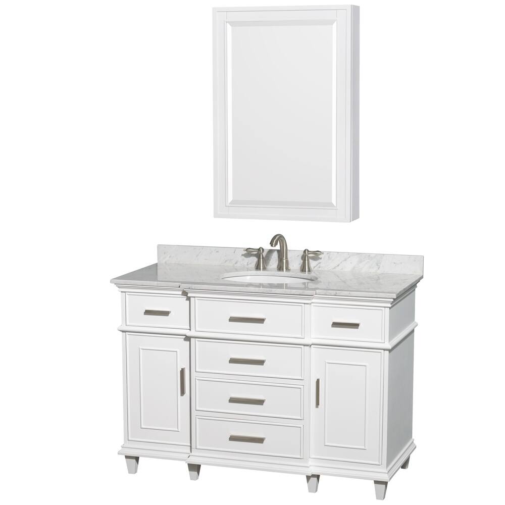 Shop Wyndham Collection Berkeley 48 Inch White Single Vanity Undermount Sink 24 Inch Medicine Cabinet Overstock 10013364 Undermount Round White Porcelain Sink White Carrara Marble Counter White