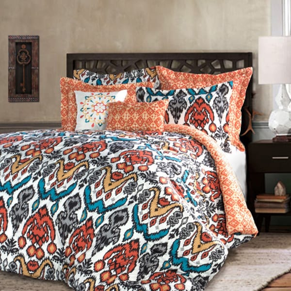 Lush Decor Jaipur Ikat Turquoise and Rust 7-Piece Comforter Set - Free ...