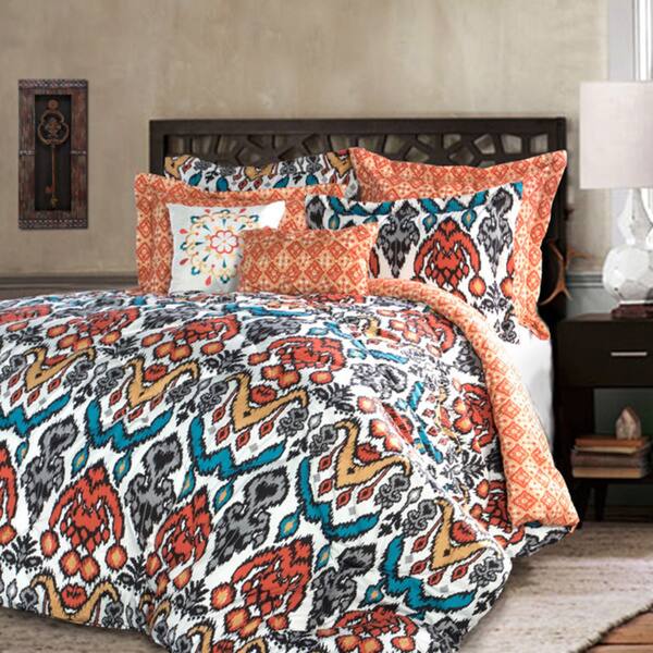 Shop Lush Decor Jaipur Ikat Turquoise And Rust 7 Piece Comforter