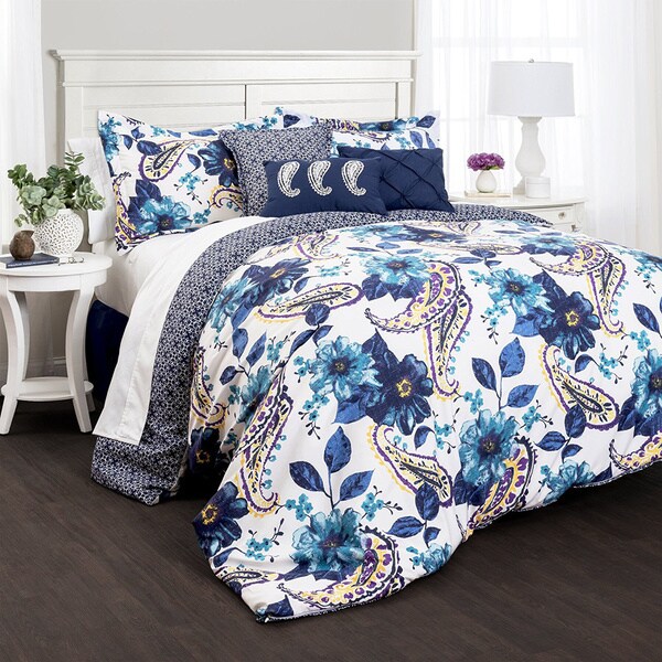 Lush Decor Floral Paisley Blue 7-Piece Comforter Set
