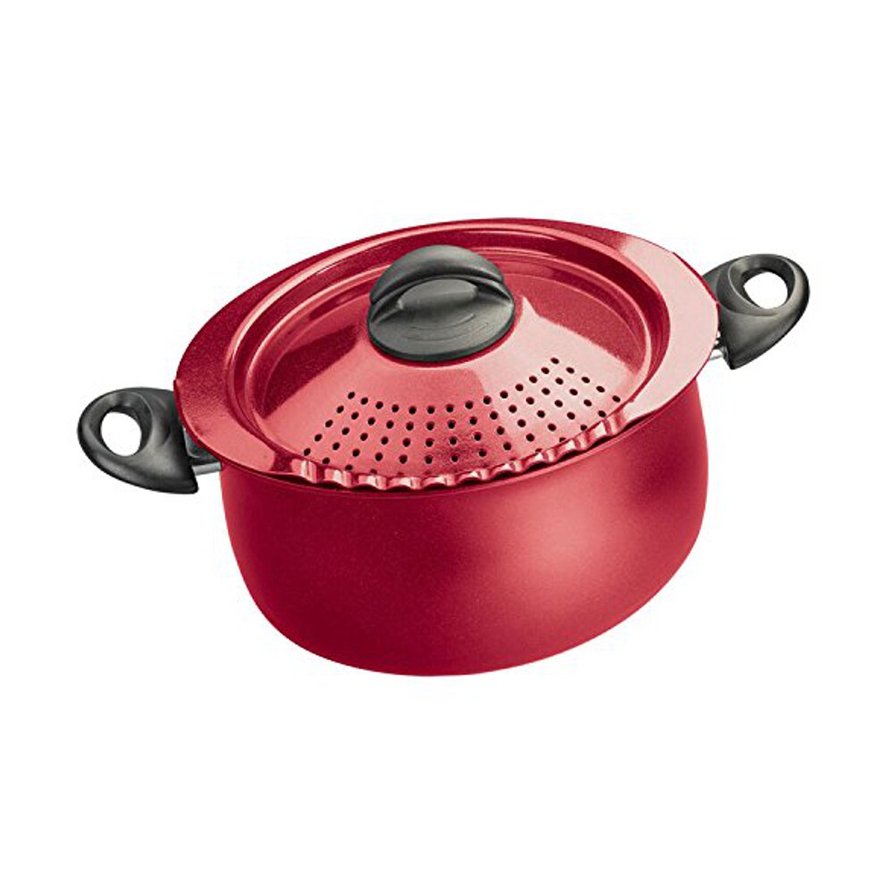 Bialetti Oval 5 Quart Pasta Pot with Strainer Lid Nonstick 5.8 Red
