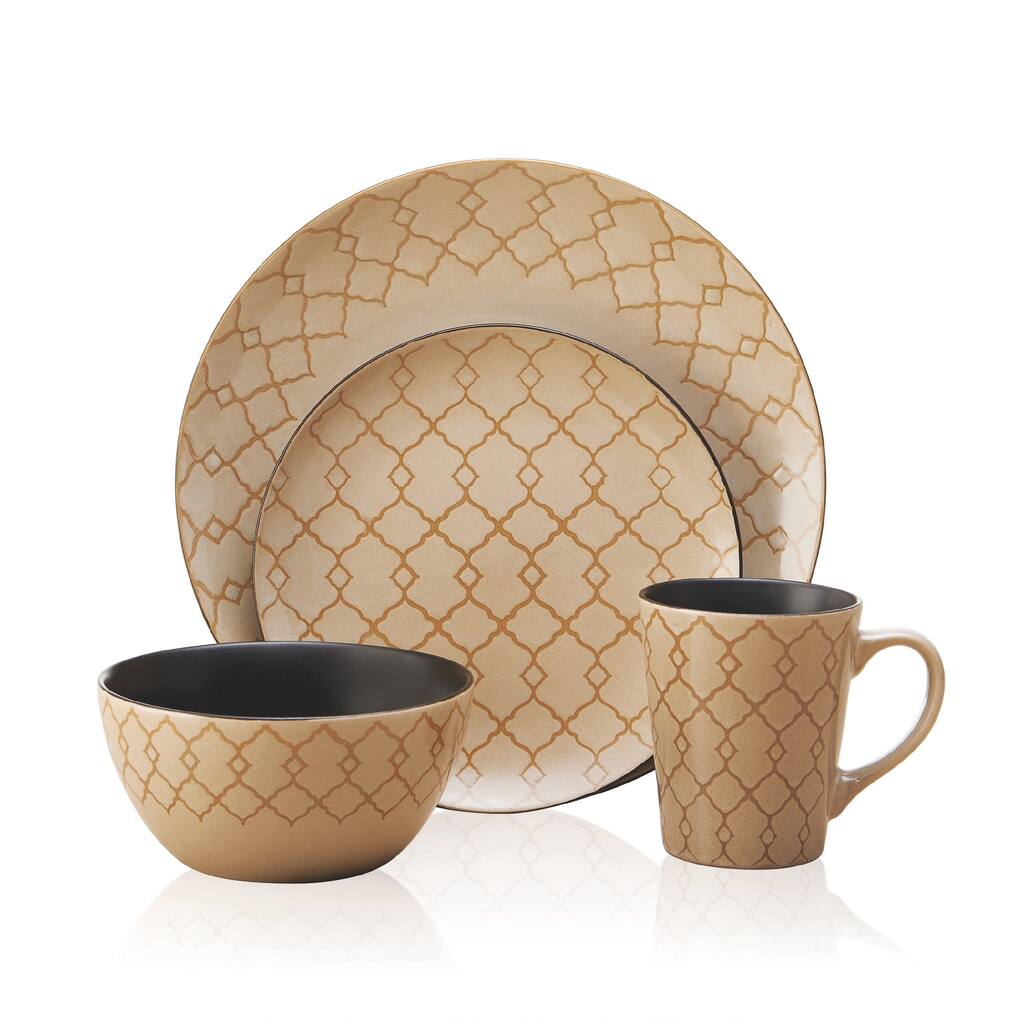 Pfaltzgraff Everyday Vintage Lattice Cream 16 pc Dinnerware Set