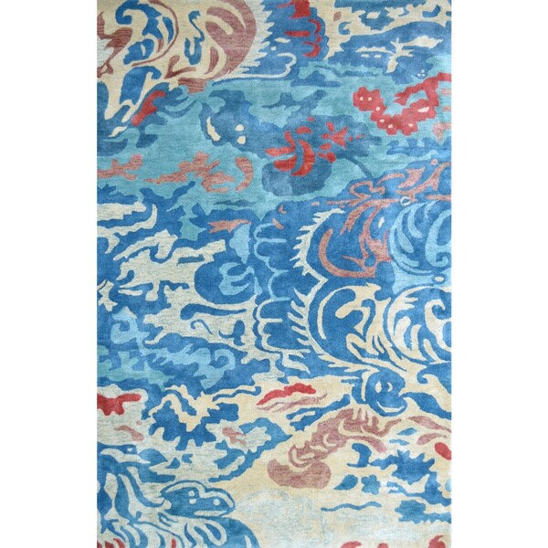Shop Niigata Blue Wool/Silk Rug 5'x8' Free Shipping Today