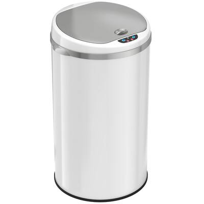 iTouchless 8 Gal White Stainless Steel Sensor Kitchen Trash Can