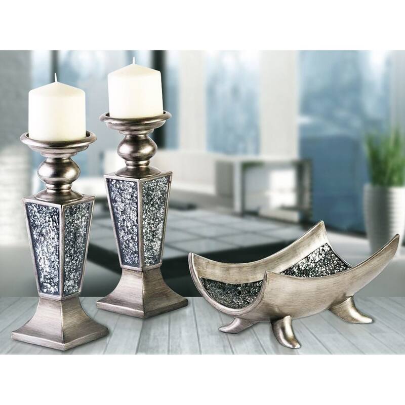 Creative Scents Schonwerk Silver Centerpiece Bowl- Crackled Mosaic Design