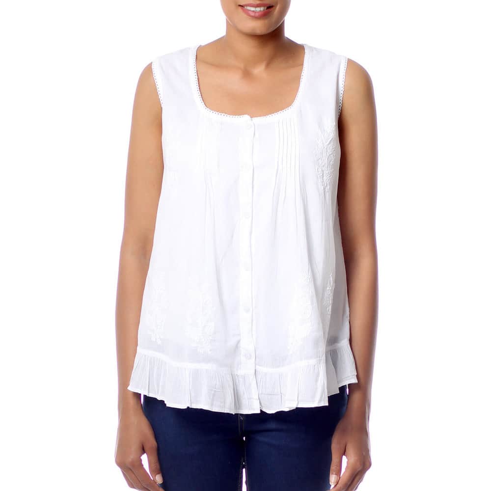 Handmade Cotton 'Morning Cloud' Blouse (India)