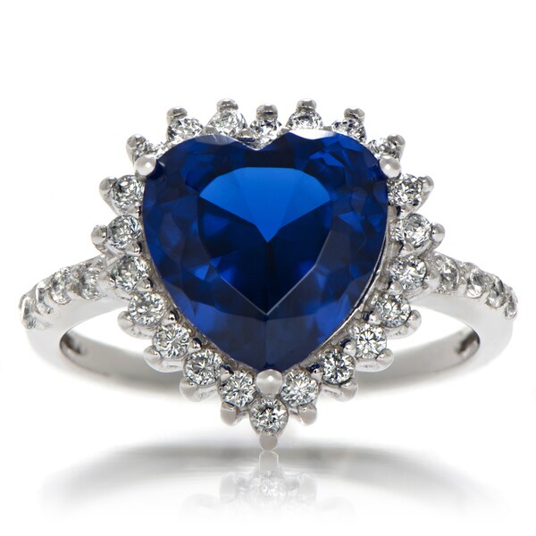 Rhodium plated Brass Blue Heart Cubic Zirconia Ring - 17163049 ...