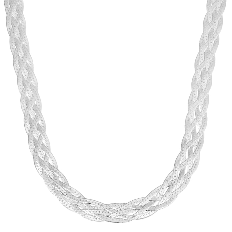 Fremada Sterling Silver 7.5-mm High Polished Braided Herringbone Necklace (18 inch)