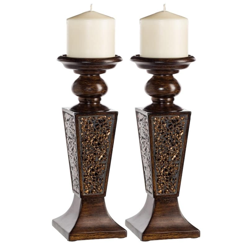 Creative Scents Schonwerk Brown Pillar Candle Holder Set of 2