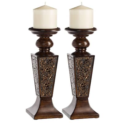 Creative Scents Schonwerk Brown Pillar Candle Holder Set of 2