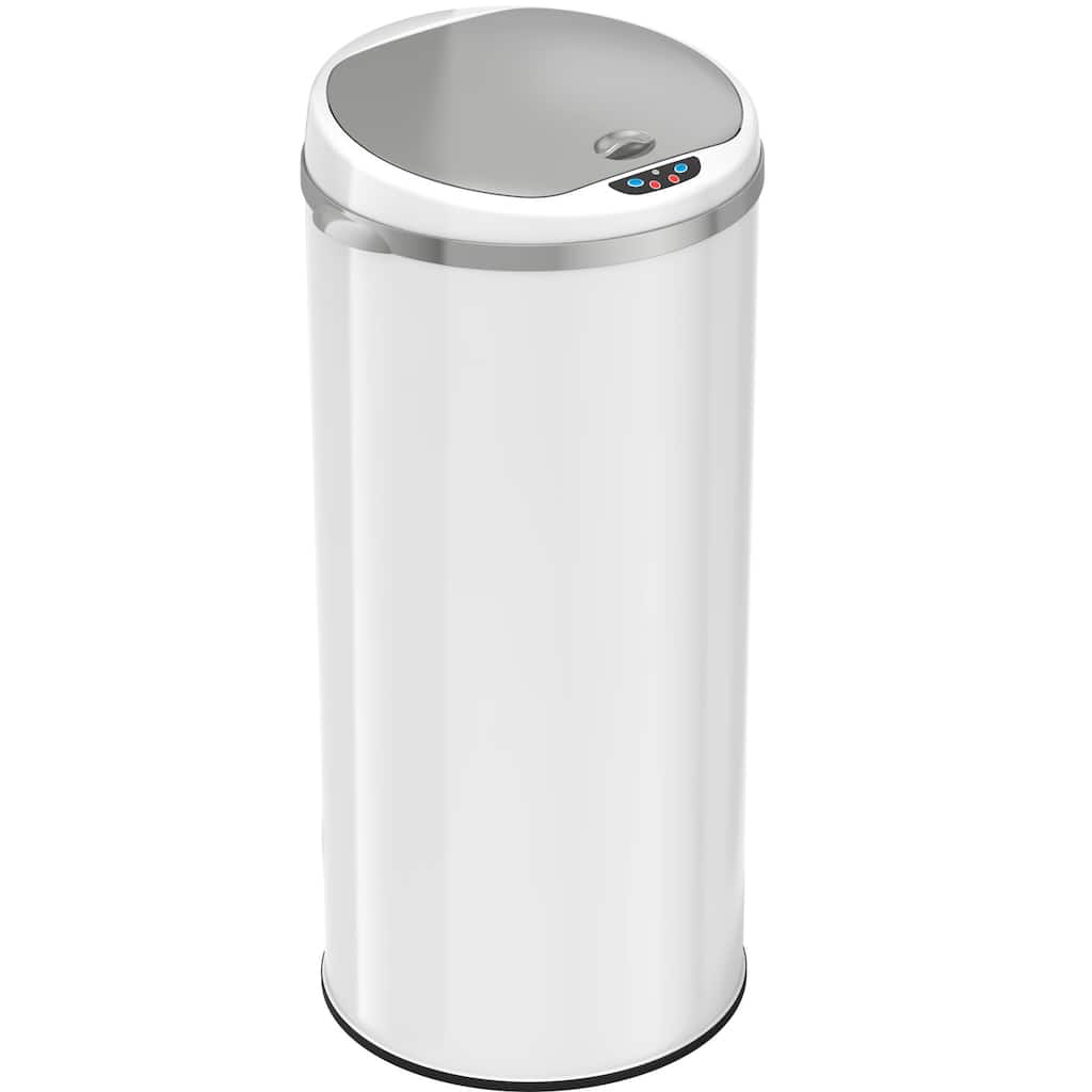 iTouchless 13 Gal White Stainless Steel Sensor Kitchen Trash Can