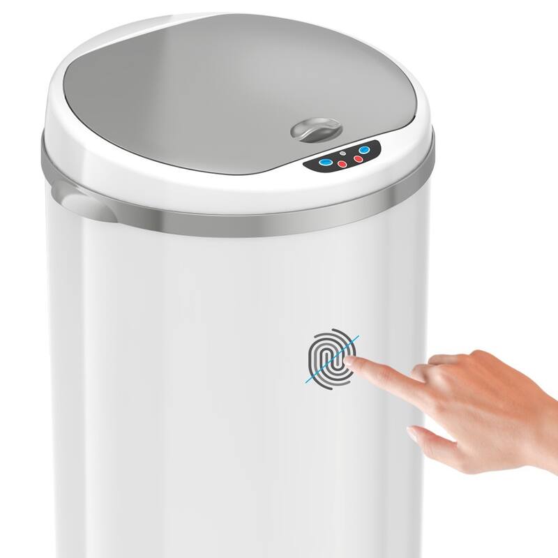 iTouchless 13 Gal White Stainless Steel Sensor Kitchen Trash Can