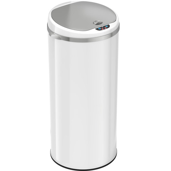 iTouchless Deodorizer 13-Gallon Round Sensor Pearl White Matte Finish Trash Can
