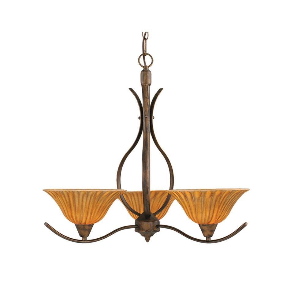 Cambridge 3-Light Bronze 23.5 in. Chandelier with Tiger Glass (23.5 in. Bronze 3-Light Chandelier) - Chandeliers For Bedrooms by Overstock.com