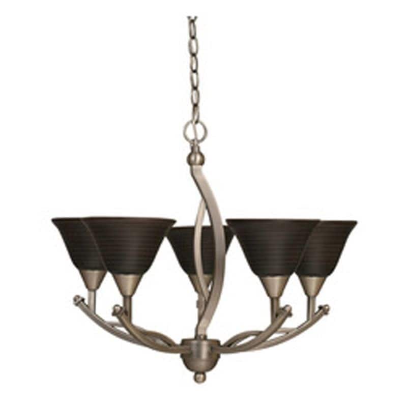 Cambridge 5-Light Brushed Nickel 23.5 in. Chandelier with Charcoal Spiral Glass (23.5 in. Brushed Nickel 5-Light Chandelier) - Chandeliers For Bedrooms by Overstock.com