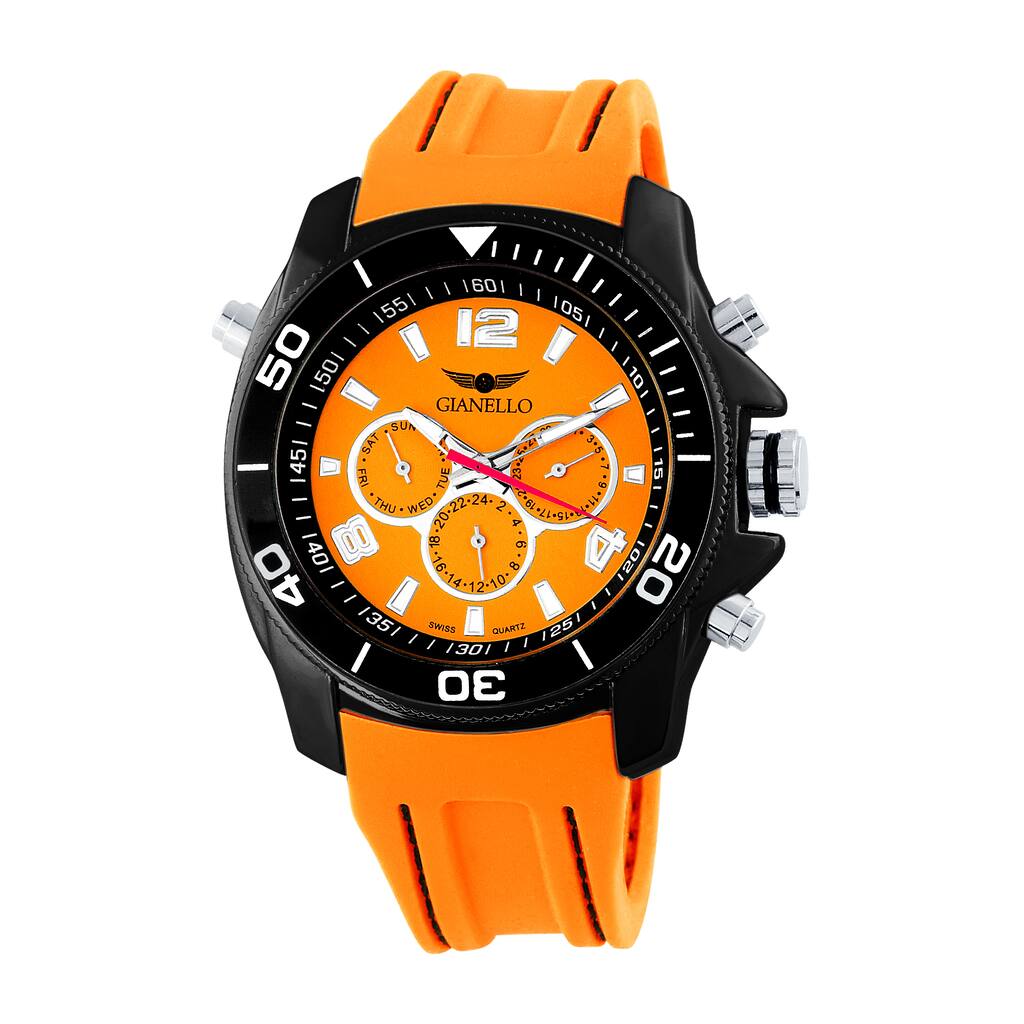 Gianello Men's Orange Stitched Silicone Swiss Multi-Function Divers Watch