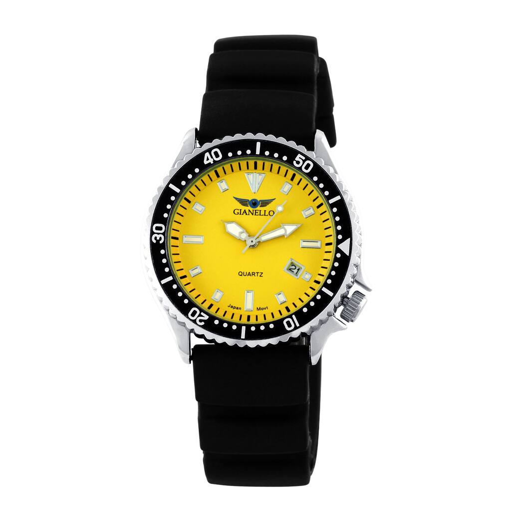Gianello Men's Black Rubber Strap Divers Watch