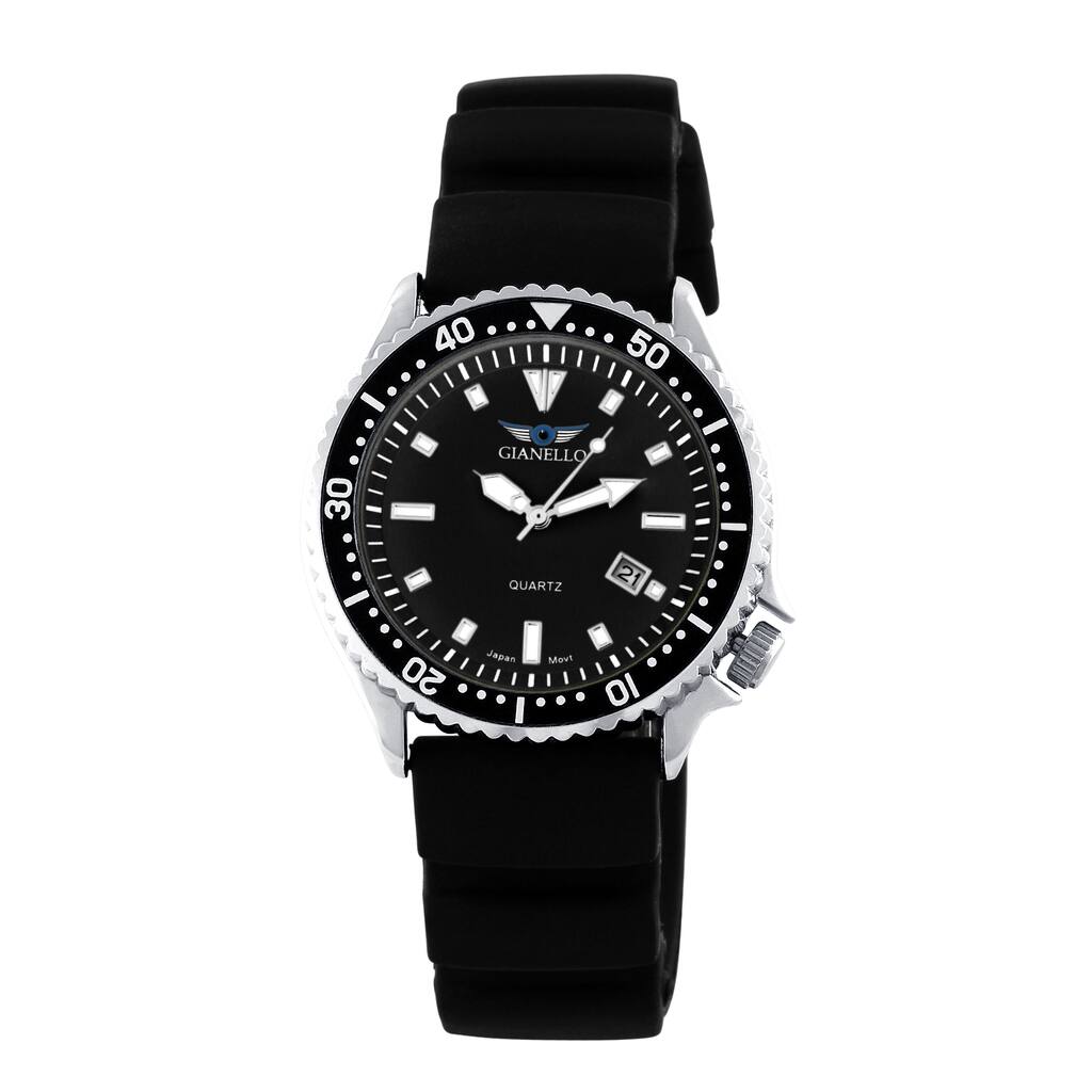 Gianello Men's Black Rubber Strap Divers Watch