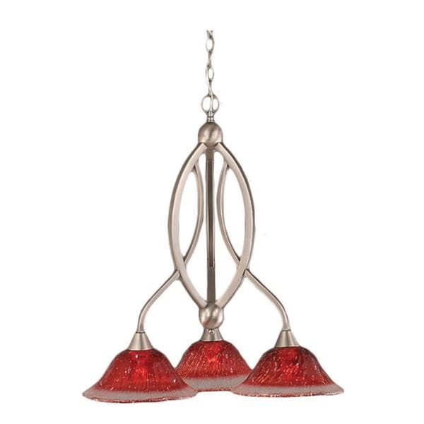 Cambridge 3 Light Brushed Nickel 21 In Chandelier With Raspberry Cambridge 3 Light Brushed Nickel 21 In Chandelier With Raspberry Crystal Glass