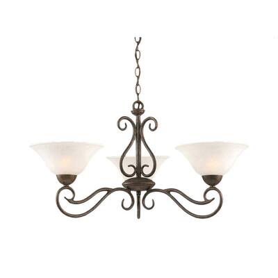 Cambridge 3-Light Bronze 30.5 in. Chandelier with White Marble Glass