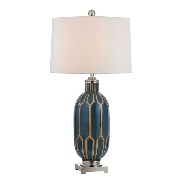 Blue and Off White 1-light Glazed Ceramic Table Lamp