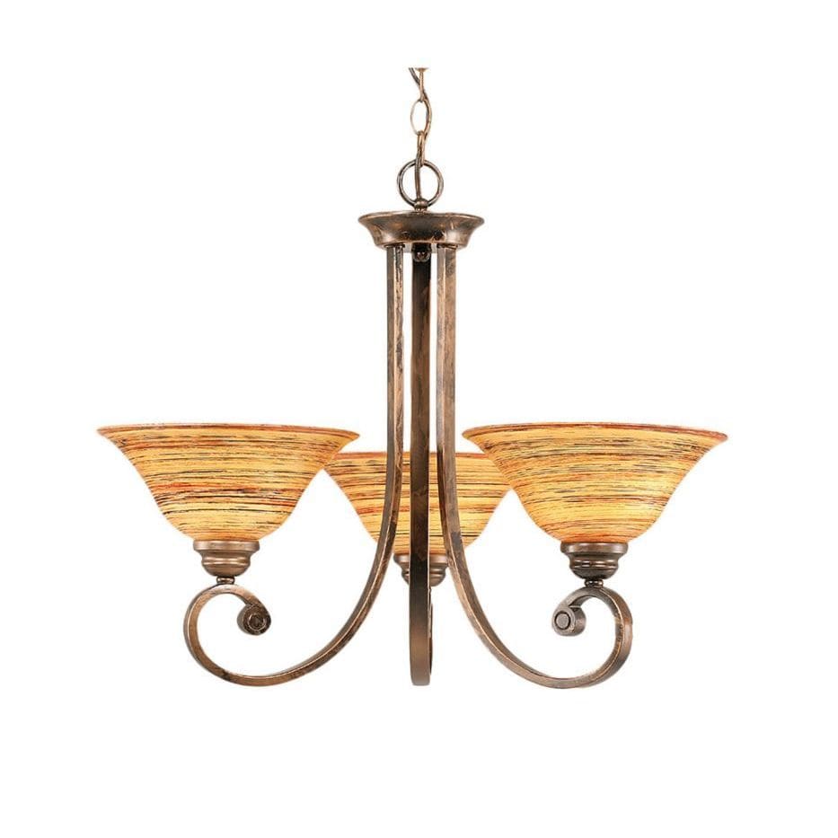 Cambridge 3-Light Bronze 24.5 in. Chandelier with Saturn Fire Glass (24.5 in. Bronze 3-Light Chandelier) - Chandeliers For Bedrooms by Overstock.com