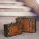 preview thumbnail 3 of 3, Wooden Vintage Luggage Trunks - Antique Carry on Suitcase Storage Box with Hinged Lids, Old-Fashioned Decorative Box - brown