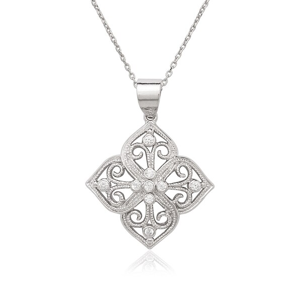La Preciosa Sterling Silver CZ Designed Necklace. Opens flyout.