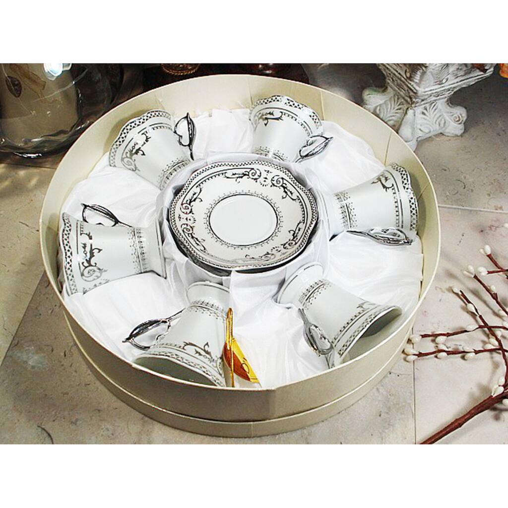 D'Lusso Designs Silver Deco Design Twelve Piece Espresso Set In Hat Box