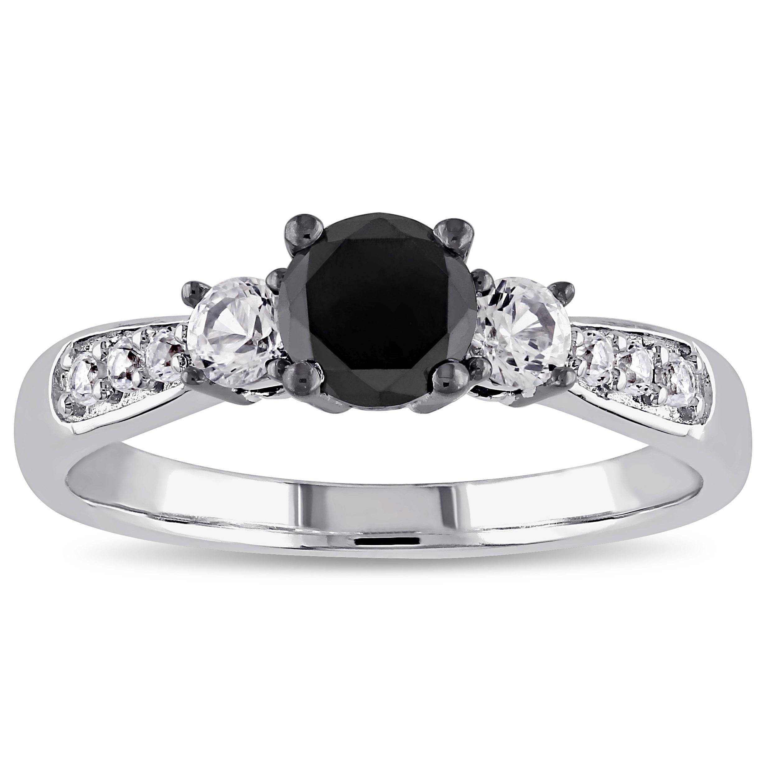 Miadora Sterling Silver 3/ 4ct TDW Black Diamond and White Sapphire Engagement Ring