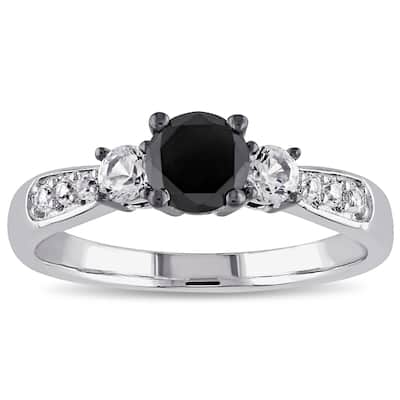 Miadora Sterling Silver 3/ 4ct TDW Black Diamond and White Sapphire Engagement Ring
