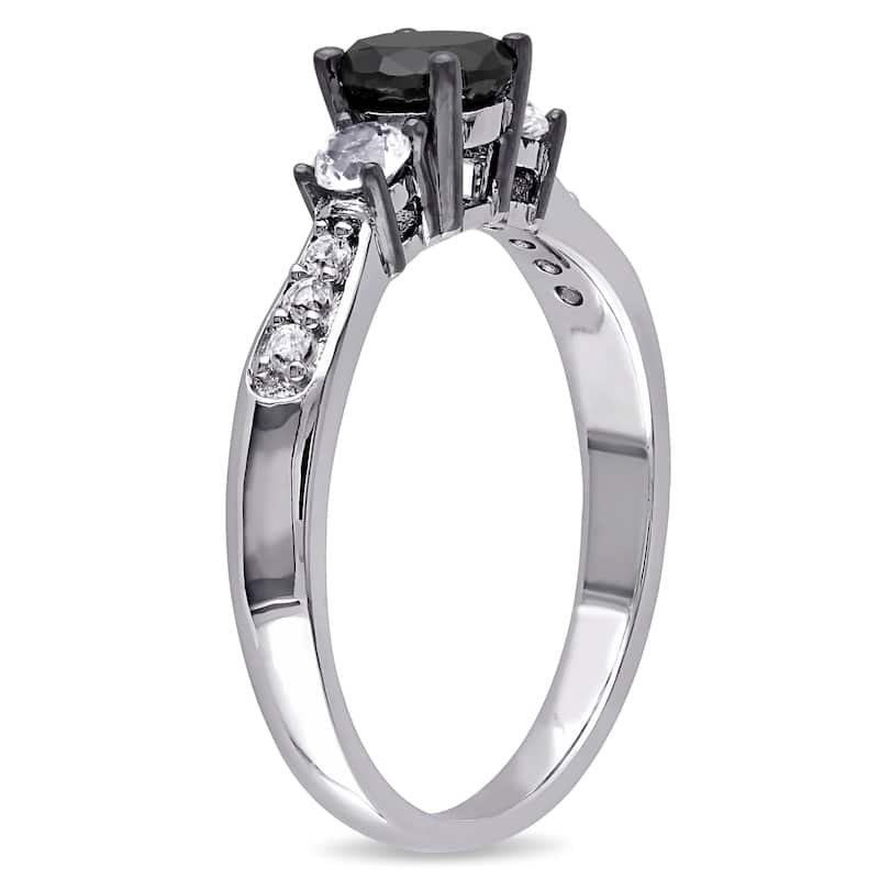 Miadora Sterling Silver 3/ 4ct TDW Black Diamond and White Sapphire Engagement Ring