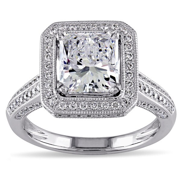 Miadora 18k White Gold 2 3/4ct TDW Certified Diamond Gemstone Accent Halo Engagement Ring (GIA)