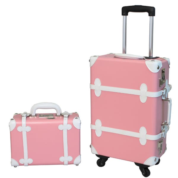 World Traveler Pink/ White 2-piece Vintage Trunk Carry-on Spinner ...