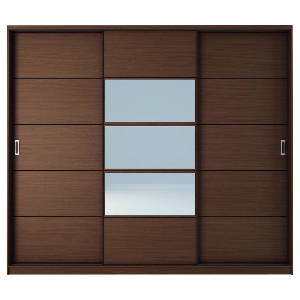 Manhattan Comfort Adrian 6-Drawer and 7 Shelf Sliding Door Wardrobe with Mirrors in Nut Brown
