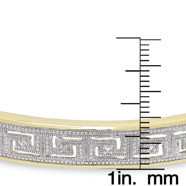 Finesque Gold Overlay Diamond Accent Greek Key Bangle (I-J, I2-I3)