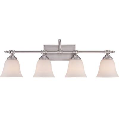 Cambridge 4-Light Brushed Nickel Finish Bath Vanity With White Shades