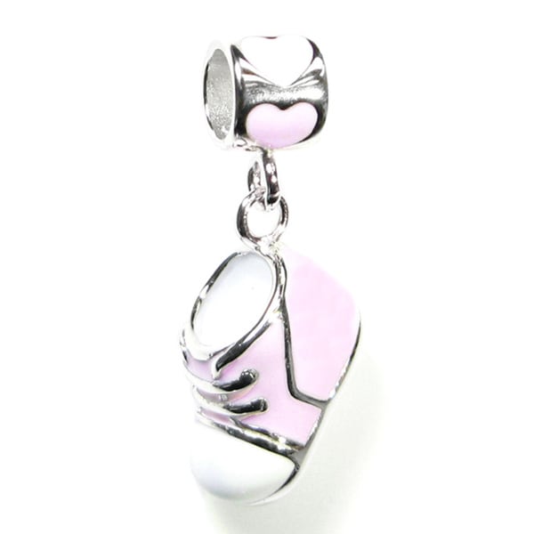 Queenberry Sterling Silver Pink Baby Girl Shoe Dangle European Bead