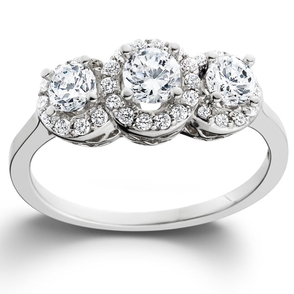 14k White Gold 1ct TDW Diamond 3-stone Engagement Ring. Opens flyout.